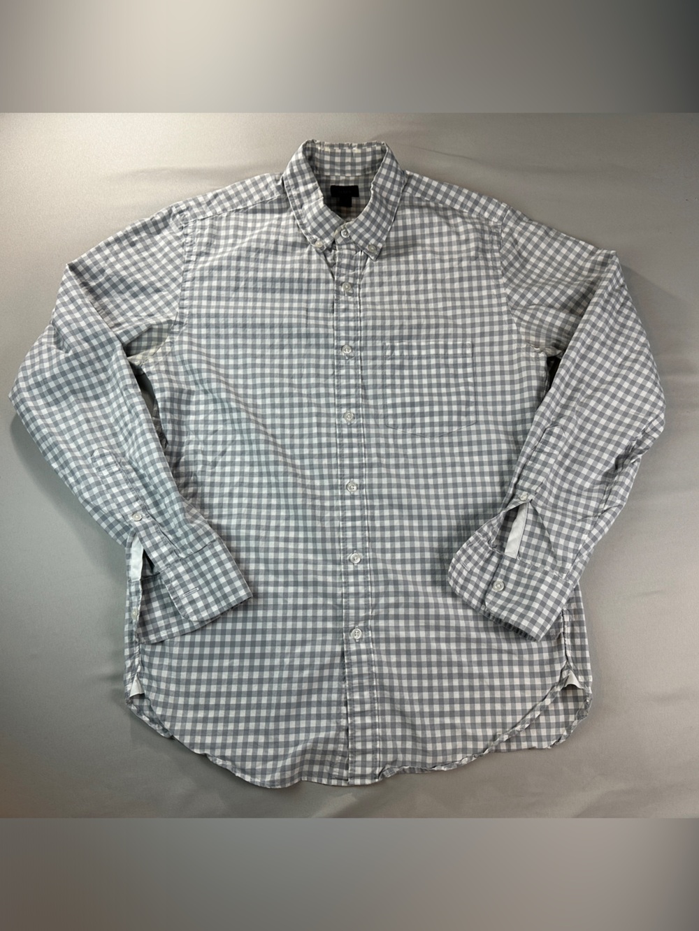 J. Crew White and Gray Gingham Button-Up Dress Shirt Long Sleeve Small